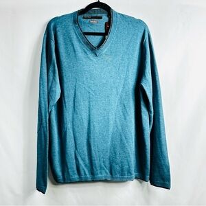 NWT Perry Ellis Men’s Sz Large Blue Merino Blend V-Neck Long Sleeve Sweater